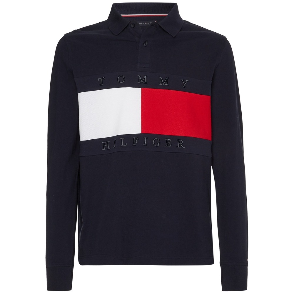 Tommy Hilfiger Men's‎ Logo Graphic Long-Sleeve Polo Shirt - Desert Sky Size XXL